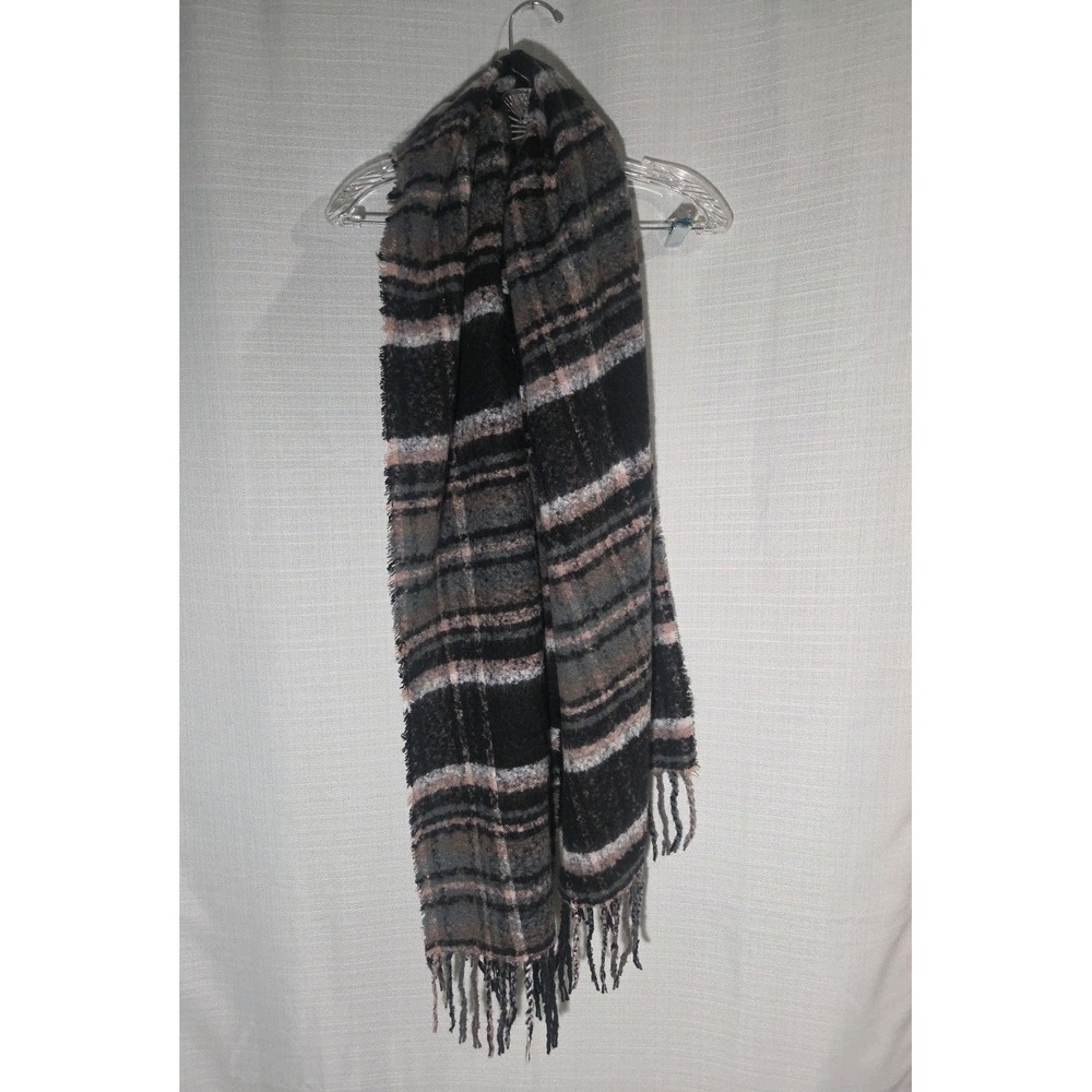 Steve Madden Black Pink Winter Oversized Fringe Scarf